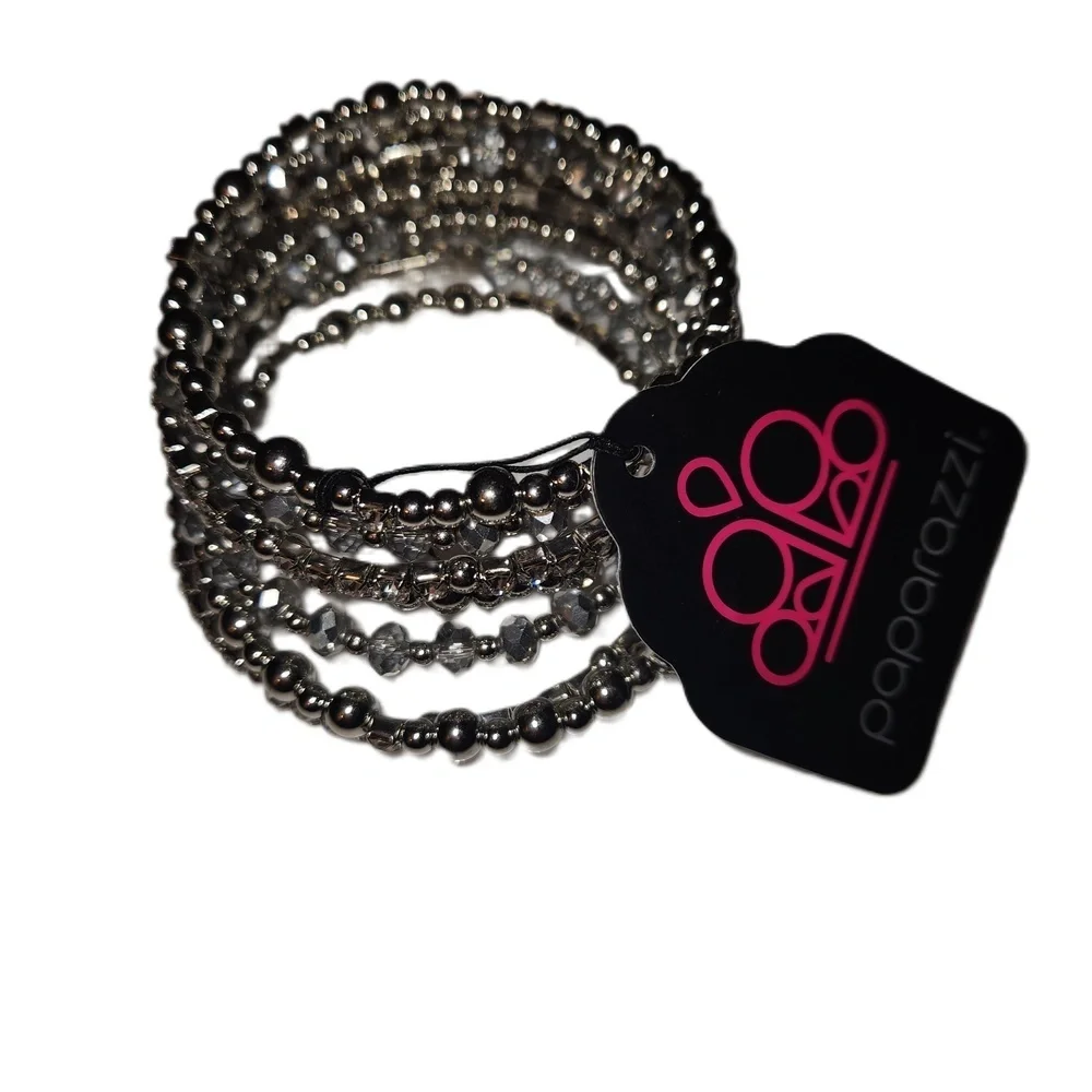 Paparazzi Silver Beaded Coil Wrap Bracelet One Size